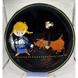 HEIMATWERK PLATE, Girl, Cow, Bird. Interlaken, Switzerland 7.5”